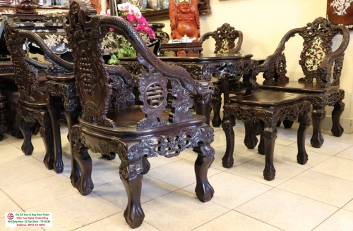 Bộ bàn ghế Minh Rồng tuyệt đỉnh của chạm khắc