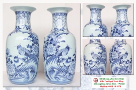 Cặp Tiểu Lộc Bình Gốm Sứ Phù Dung Chim Trĩ
