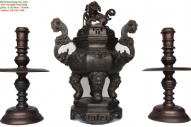 Bộ Lư Đồng Đẹp - Chạm Chữ Thọ - Phúc Ngậm Kim Tiền