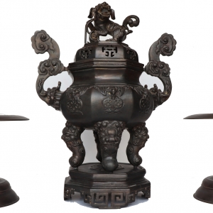 Bộ Lư Đồng Đẹp - Chạm Chữ Thọ - Phúc Ngậm Kim Tiền