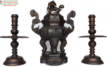 Bộ Lư Đồng Đẹp - Chạm Chữ Thọ - Phúc Ngậm Kim Tiền