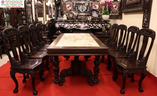 Bộ Bàn Ăn Mặt Đá Tàu - Chân Kỳ Lân