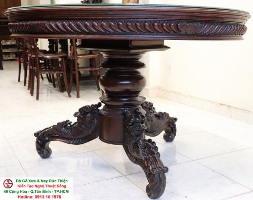 Bộ Bàn Ăn Mặt Đá Ghế Dải Quạt - Cù Lá Hóa Rồng ( Đồ Cổ Xịn )