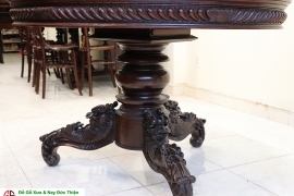 Bộ Bàn Ăn Mặt Đá Ghế Dải Quạt - Cù Lá Hóa Rồng ( Đồ Cổ Xịn )
