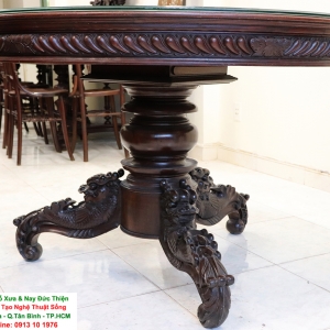 Bộ Bàn Ăn Mặt Đá Ghế Dải Quạt - Cù Lá Hóa Rồng ( Đồ Cổ Xịn )