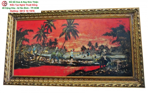 Tranh Sơn Mài Thiếp Vàng Xưa - Cảnh làng quê