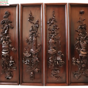 Tranh Tứ Quý Chạm Nổi Sen Mai Cúc Tùng