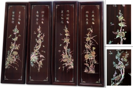 Tranh Tứ Quý Khảm Ốc Đẹp - Sen Mai Cúc Hồng