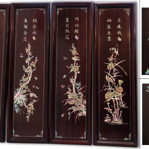 Tranh Tứ Quý Khảm Ốc Đẹp - Sen Mai Cúc Hồng
