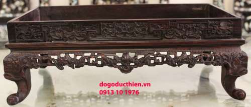 Khay Trà Gỗ Trắc Chạm 4 Mặt