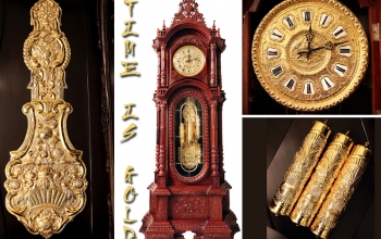 Đồng Hồ Tủ Đứng - Gỗ Hương Ta - Máy Đức - Mạ Vàng 24K Siêu Vip