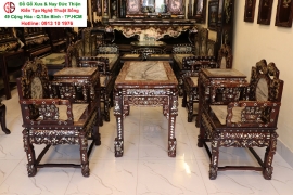 Bộ Bàn Ghế Vách Tàu Khảm Ốc - Gỗ Cẩm Lai 
