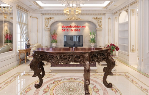 Bàn Trang Trí Cho Nhà Biệt Thự - Chạm Hoa Lá Tây Kiểu Pháp