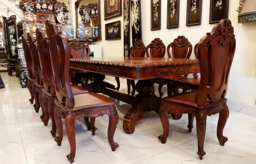 Bộ Bàn Ăn Gỗ Cẩm Lai Chạm Khắc 10 Ghế