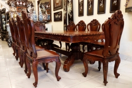 Bộ Bàn Ăn Gỗ Cẩm Lai Chạm Khắc 10 Ghế