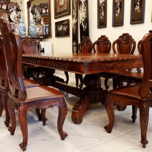 Bộ Bàn Ăn Gỗ Cẩm Lai Chạm Khắc 10 Ghế