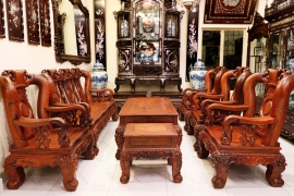 Bộ Bàn Ghế Phòng Khách Gỗ Cẩm Lai 10 Món Tay 14 Chạm Đào Cực Đẹp