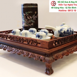 Khay Trà Gỗ Cẩm Chạm Khắc Đẹp Size Lớn