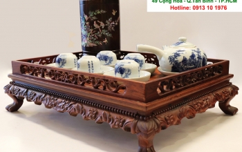 Khay Trà Gỗ Cẩm Chạm Khắc Đẹp Size Lớn