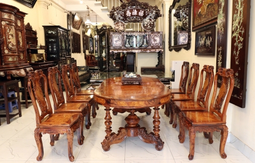 BỘ BÀN ĂN GỖ CẨM NU 8 GHẾ