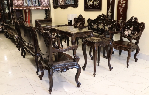 BỘ BÀN LOUIS GỖ GỤ KHẢM ỐC ĐẸP