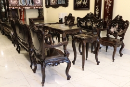 BỘ BÀN LOUIS GỖ GỤ KHẢM ỐC ĐẸP