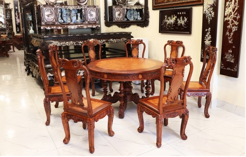 BỘ BÀN CÙ LÁ 8 GHẾ GỖ CẨM NU
