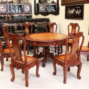 BỘ BÀN CÙ LÁ 8 GHẾ GỖ CẨM NU