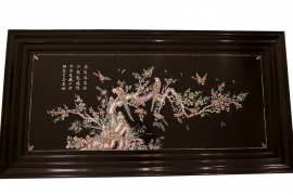 TRANH GỖ GỤ KHẢM ỐC - ( UYÊN ƯƠNG HỘI TỤ,PHÚ QUÝ BẠC ĐẦU )