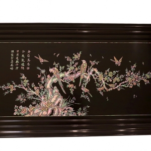 TRANH GỖ GỤ KHẢM ỐC - ( UYÊN ƯƠNG HỘI TỤ,PHÚ QUÝ BẠC ĐẦU )