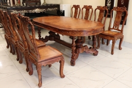 BỘ BÀN ĂN GỖ CẨM NU 8 GHẾ CHẠM KHẮC ĐẸP