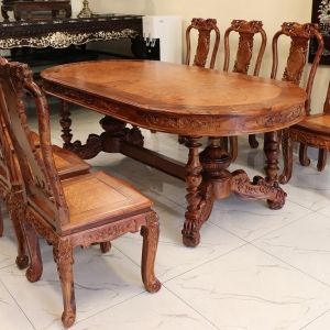 BỘ BÀN ĂN GỖ CẨM NU 8 GHẾ CHẠM KHẮC ĐẸP