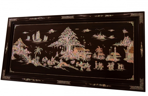 TRANH GỖ GỤ KHẢM ỐC ĐẸP ( CHỢ QUÊ )