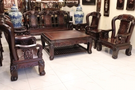 BỘ BÀN GHẾ PHÒNG KHÁCH GỖ TRẮC 10 MÓN TAY 12 CHẠM VOI CỰC HIẾM