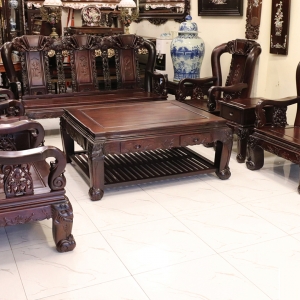 BỘ BÀN GHẾ PHÒNG KHÁCH GỖ TRẮC 10 MÓN TAY 12 CHẠM VOI CỰC HIẾM