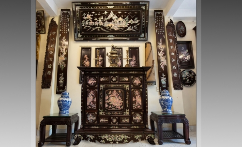 TỦ THỜ GỖ GỤ KHẢM ỐC { NHỊ THẬP TỨ HIẾU }