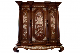 TỦ THỜ KHẢM ỐC GỖ CẨM LAI - Tủ Thờ Tích Nhị Thập Tứ Hiếu 3 Ô