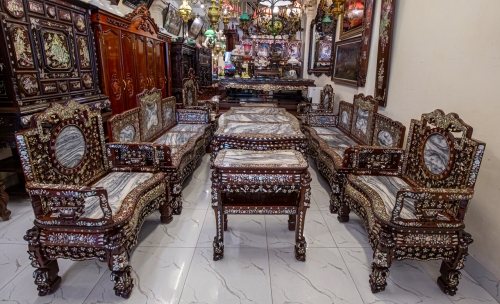 BỘ TAM SƠN GỖ CẨM LAI 9 MÓN KHẢM ỐC