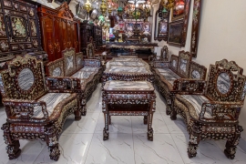 BỘ TAM SƠN GỖ CẨM LAI 9 MÓN KHẢM ỐC