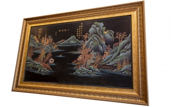 Tấm Tranh Sơn Mài Cổ Xịn Thiếp Vàng ( Thuận Buồm Xuôi Gió ) - Tranh Tàu Rất Hiếm