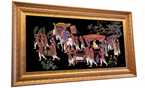 Tranh Sơn Mài Khắc Trũng  : Vinh Quy Bái Tổ - KT 60 cm x 120 cm