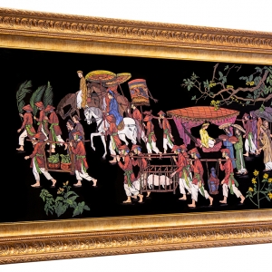Tranh Sơn Mài Khắc Trũng  : Vinh Quy Bái Tổ - KT 60 cm x 120 cm