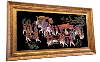 Tranh Sơn Mài Khắc Trũng  : Vinh Quy Bái Tổ - KT 60 cm x 120 cm