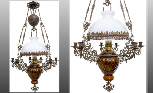 ĐÈN 3 DÂY CỦA PHÁP CHÓA TRẮNG - TÍCH NGƯ ÔNG ĐẮC LỢI - CHÓA 35 CM { MS 01 }