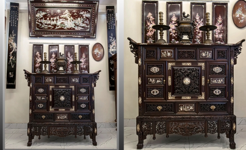 TỦ THỜ HUẾ ĐỤC CHẠM LONG - LÂN - QUY - PHỤNG TINH XẢO