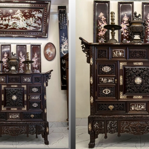 TỦ THỜ HUẾ ĐỤC CHẠM LONG - LÂN - QUY - PHỤNG TINH XẢO