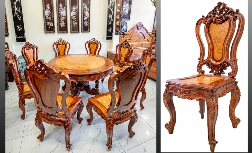 BỘ BÀN GHẾ CÙ LÁ GỖ CẨM LAI + NU