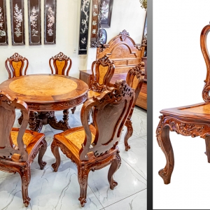 BỘ BÀN GHẾ CÙ LÁ GỖ CẨM LAI + NU
