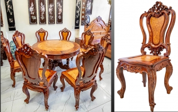 BỘ BÀN GHẾ CÙ LÁ GỖ CẨM LAI + NU