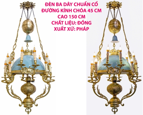 Ngắm Báu Vật Của Các Gia Tộc Giàu Có Thời Xưa: Đèn Ba Dây Cổ Xịn Chóa 45cm – Hàng Hiếm Xuất Xứ Pháp!